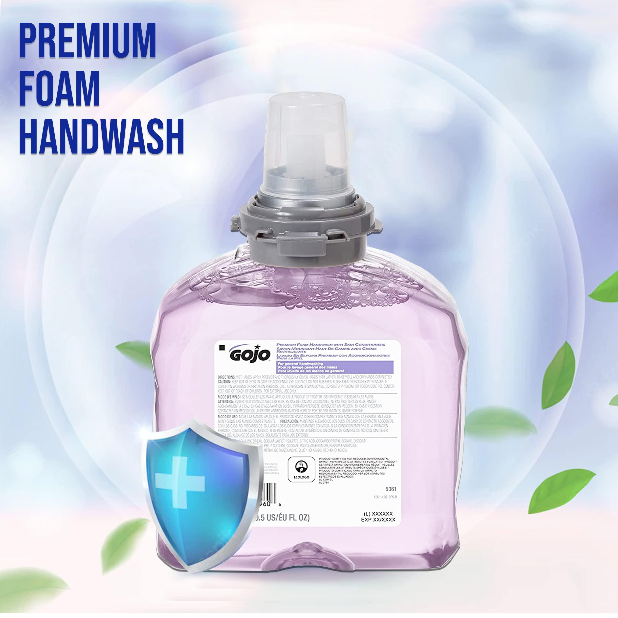 Gojo Gojo Premium Foam Handwash with Skin Conditioners, Cranberry Scent, EcoLogo Certified, 1200 mL Foam Hand Soap Refill TFX Touch-Free Dispenser (Pack of 2) – 5361-02