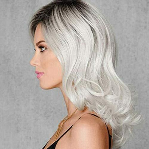 Acxico Acxico 1 Piece of Ash Gray to Silver White Ombre Wavy Curly Blonde Wig Shoulder Length Women Hair