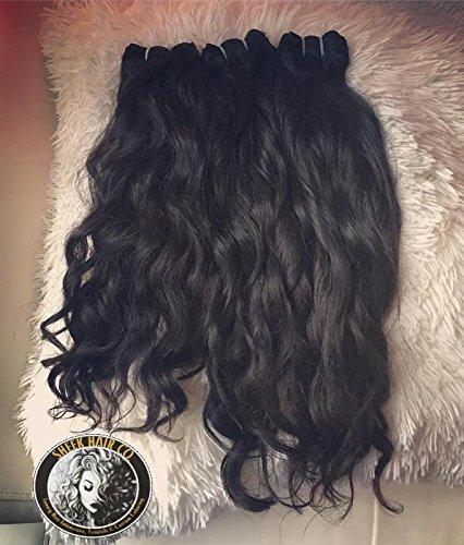 Sheek Hair Company Sheek Hair Co 14 Inch Indian Virgin Raw Human Hair Extension Hair Weave Bundles Body Wave Unprocessed Natural Light Brown to Dark Brown Color