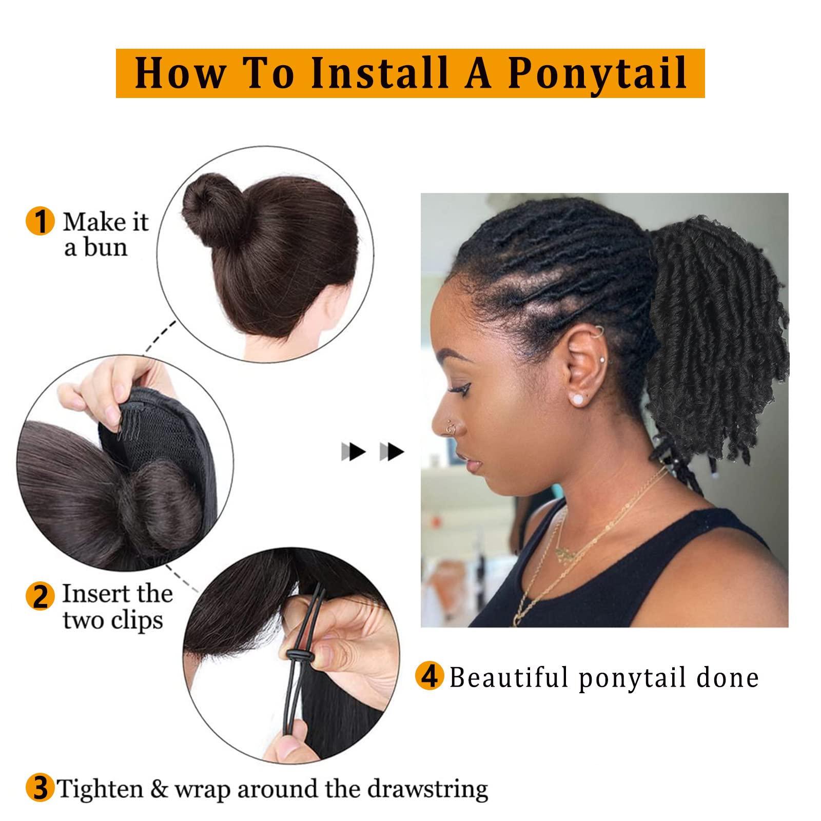 Oseti Oseti Dreadlock Curly Black Loc Drawstring Ponytail for Black Women, Short Loc Petal Bun Loc Accessories Clip in on Ponytails Hair Extensions Fake Ponytail Synthetic Hair Pieces for Black Women