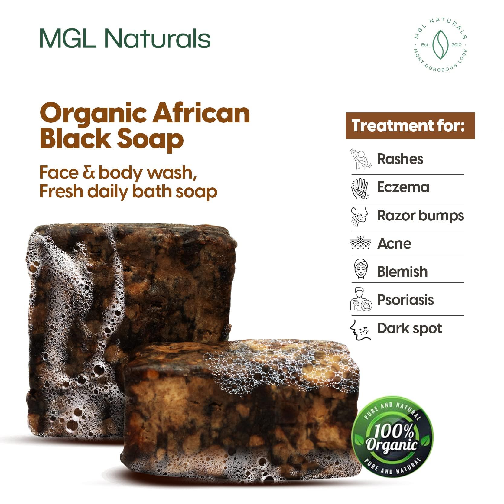 MGL Naturals MGL Naturals Best Organic African Black Soap, 1 lb, For Acne, Eczema, Dark spots, Rashes & Blemish from Ghana, Africa. Face and body deep cleanse wash. For skin conditions (1 lb)