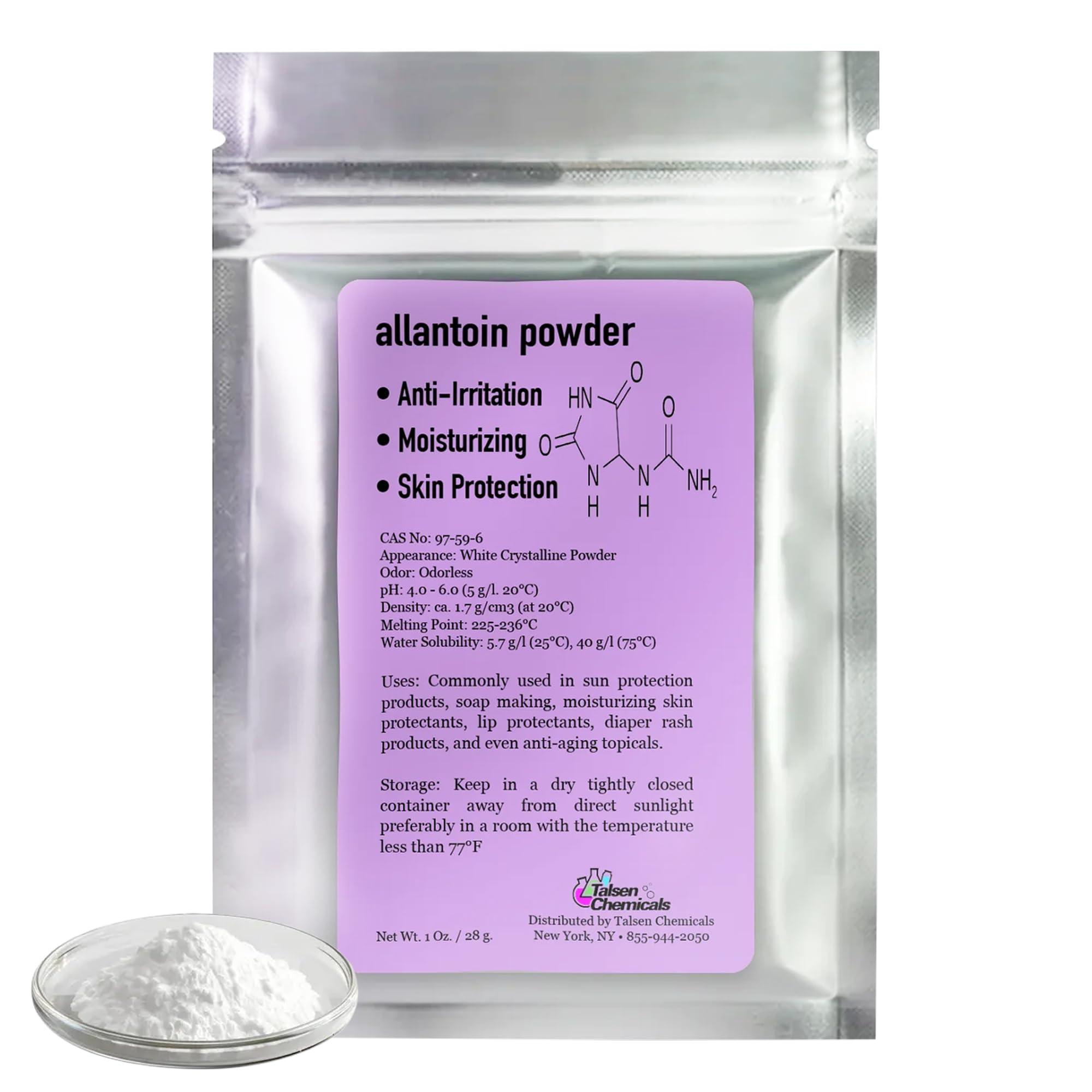 Talsen Chemicals Allantoin Powder Cosmetic Grade 1 Oz / 28 Grams - Organic Allintoin for DIY Emulsion Cream Lotion Skin Care - Hydrates & Promotes Exfoliating Dry Skin Ideal for Skincare by Talsen Chemicals