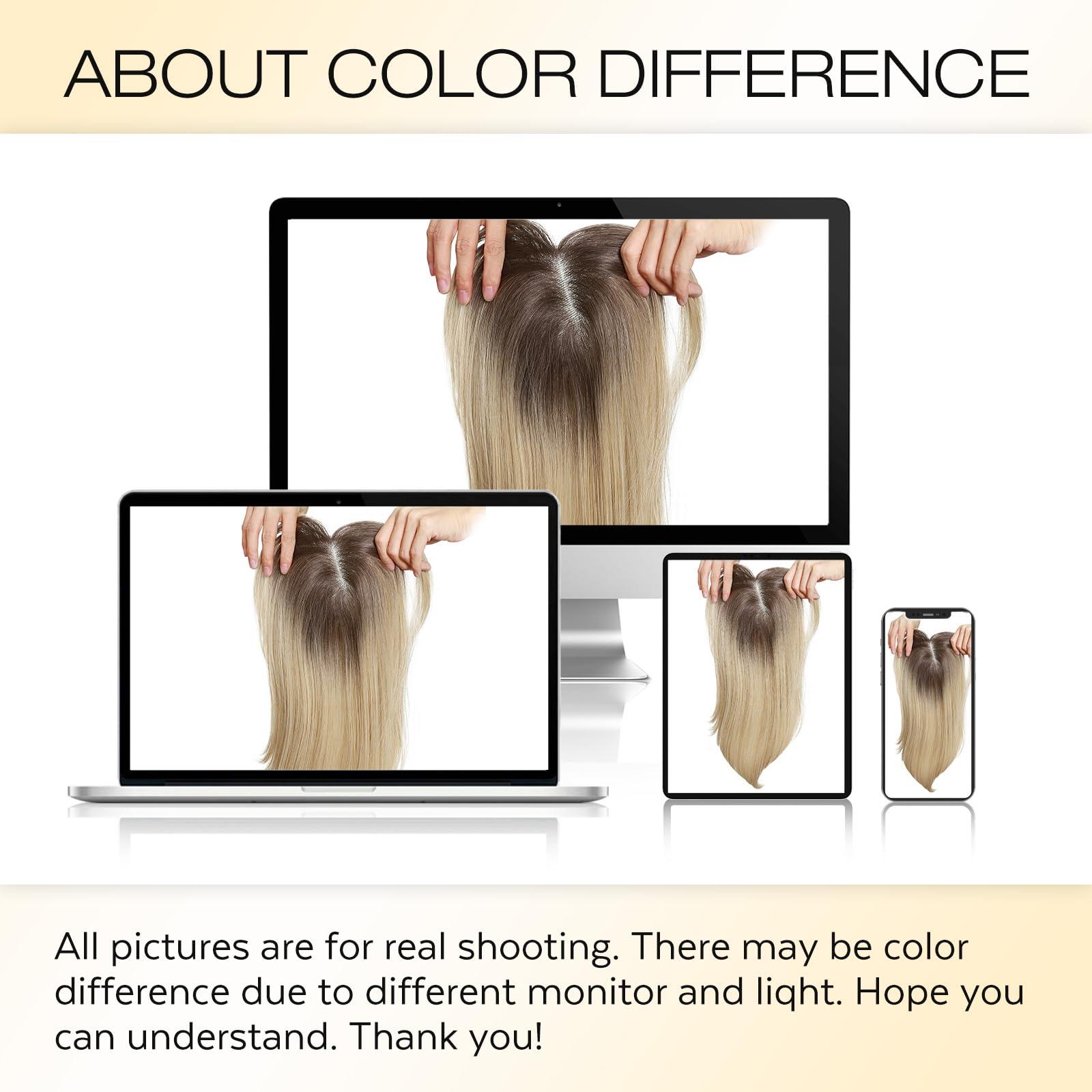 WIGNEE WIGNEE 14 Inches Ombre Blonde Hair Toppers Swiss Lace Hair Topper with Curtain Bangs Toppers Hair Pieces for Women Kanekalon Hair Toppers for Thinning Hair Natural Looking Hair Toppers for Women