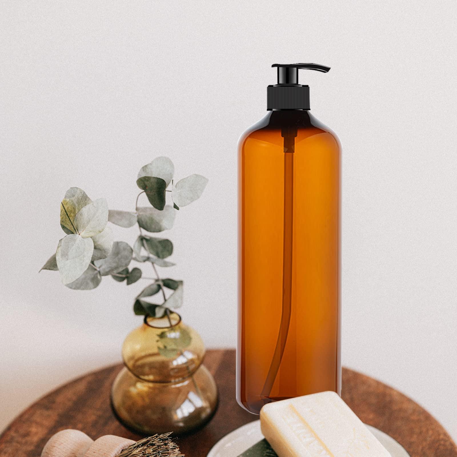 zmybcpack zmybcpack 4 Pack 32 OZ Empty Plastic Pump Bottles With 1 Pen, Labels & Silicone Funnel, Amber Empty Shampoo Bottles with Pumps For Body Wash, Shampoo, Massage Lotion, Gel