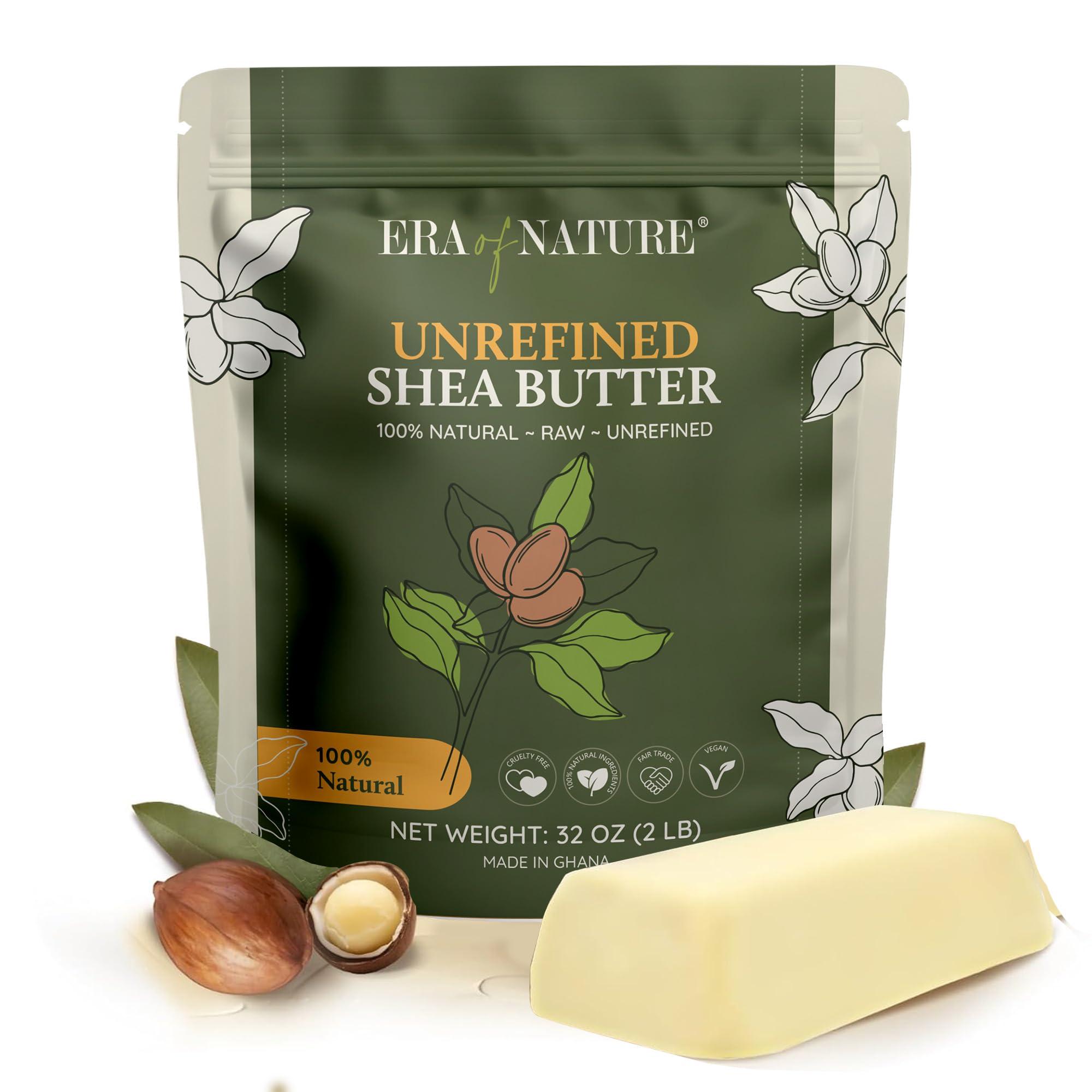 era of nature era of nature Organic Unrefined Raw AFRICAN IVORY WHITE SHEA BUTTER, for Anti Aging Dry Skin Base Beauty, Use Alone or in DIY Body Butters, Soaps, Lotions and lip balm - (Ghana) (2lb)