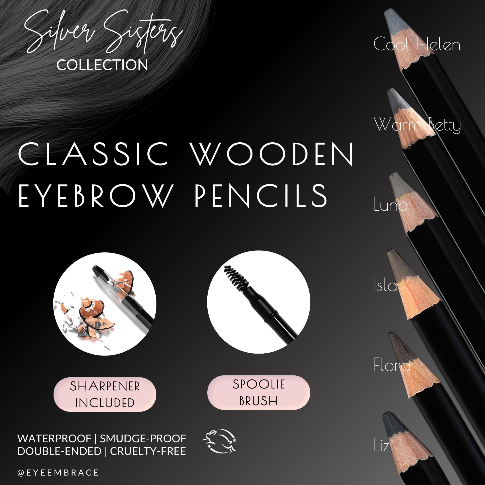 Eye Embrace Eye Embrace Luna Classic: Light Brown-Gray Wooden Eyebrow Pencil Waterproof, Double-Ended Pencil with Sharpener & Spoolie Brush, Cruelty-Free