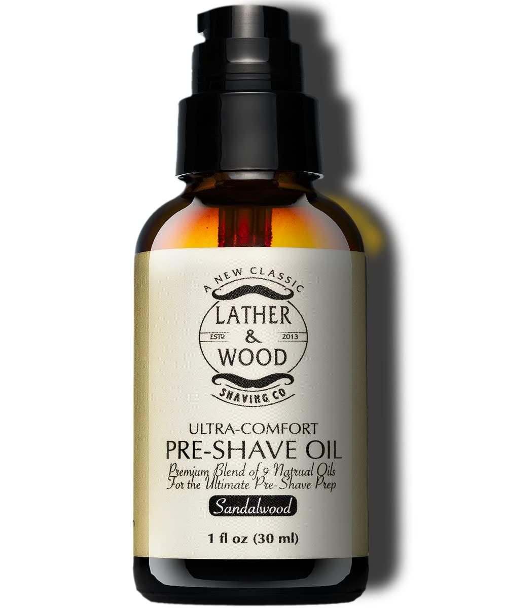 Lather & Wood Shaving Co Best Pre-Shave Oil, Sandalwood, Premium Shaving Oil for Effortless Smooth Irritation-free Shave. 1 Oz