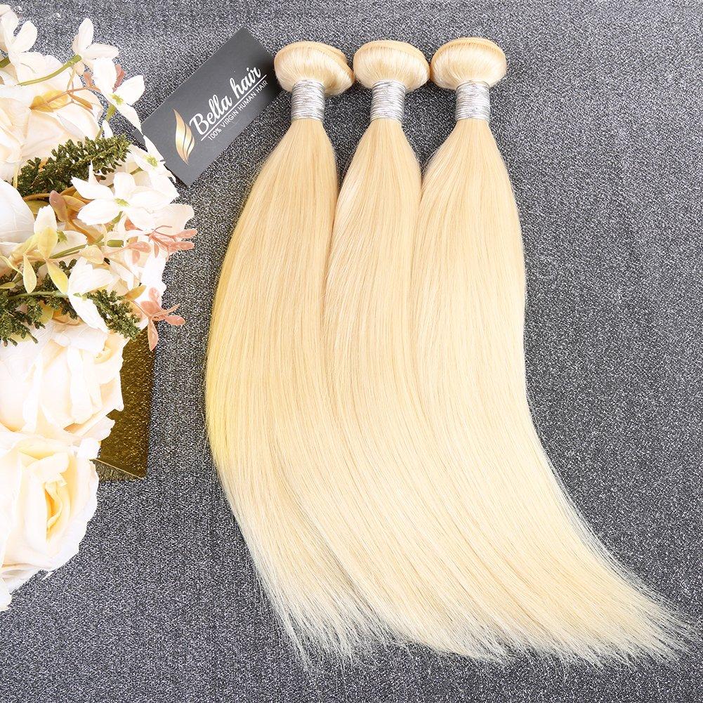 Bella Hair Bella Hair Unparalleled Quality Brazilian Virgin Hair Sleek Straight, 613 Russian blonde Remy human hair bundles (26”28”)