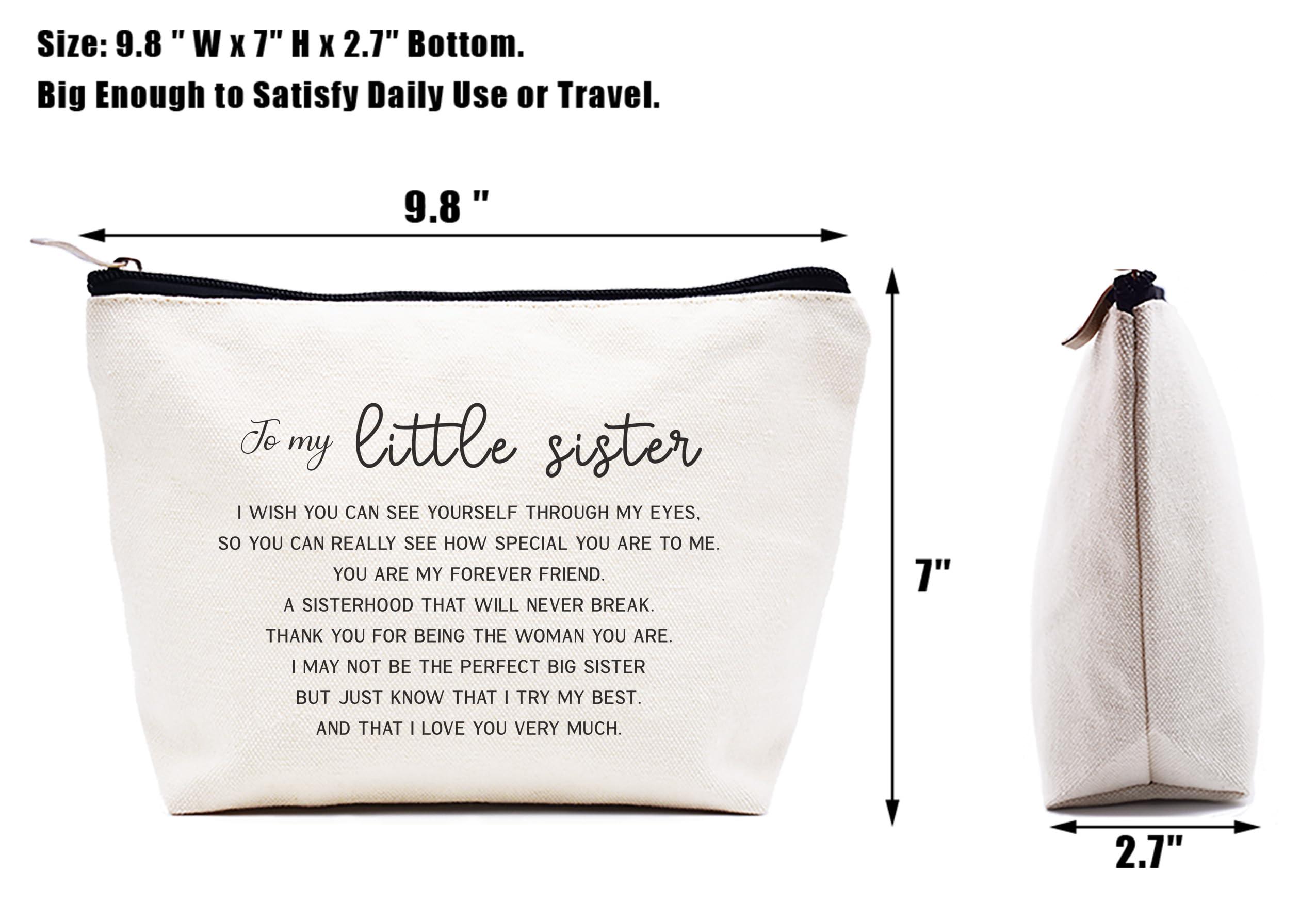 LIBIHUA LIBIHUA to My Little Sisters Gift from Big Sister-Funny Gifts for Little Sister,Lit Sister-in-Law Gift-New Year Thanksgiving Birthday Christmas Gifts for Sister-Makeup Bag Cosmetic Bag Travel Pouch