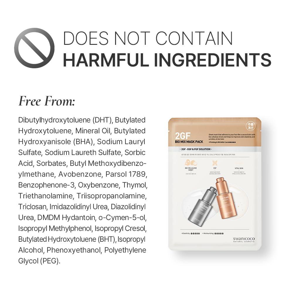 SWANICOCO SWANICOCO Pregnancy Safe EGF FGF (10 PPM) Bio Cellulose Gel Face Mask 2GF Bio Mix Mask Pack Firming Anti Aging Skin Renewal Hydration Korean Skincare (10 Pack)