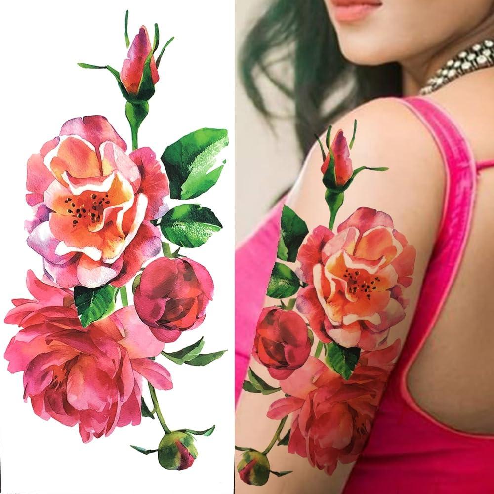 Generic Watercolor Peony Flower Temporary Tattoos For Women Girls 3D Anemone Dahlia Rose Tattoo Sticker Body Sexy Tatoo Half Sleeve
