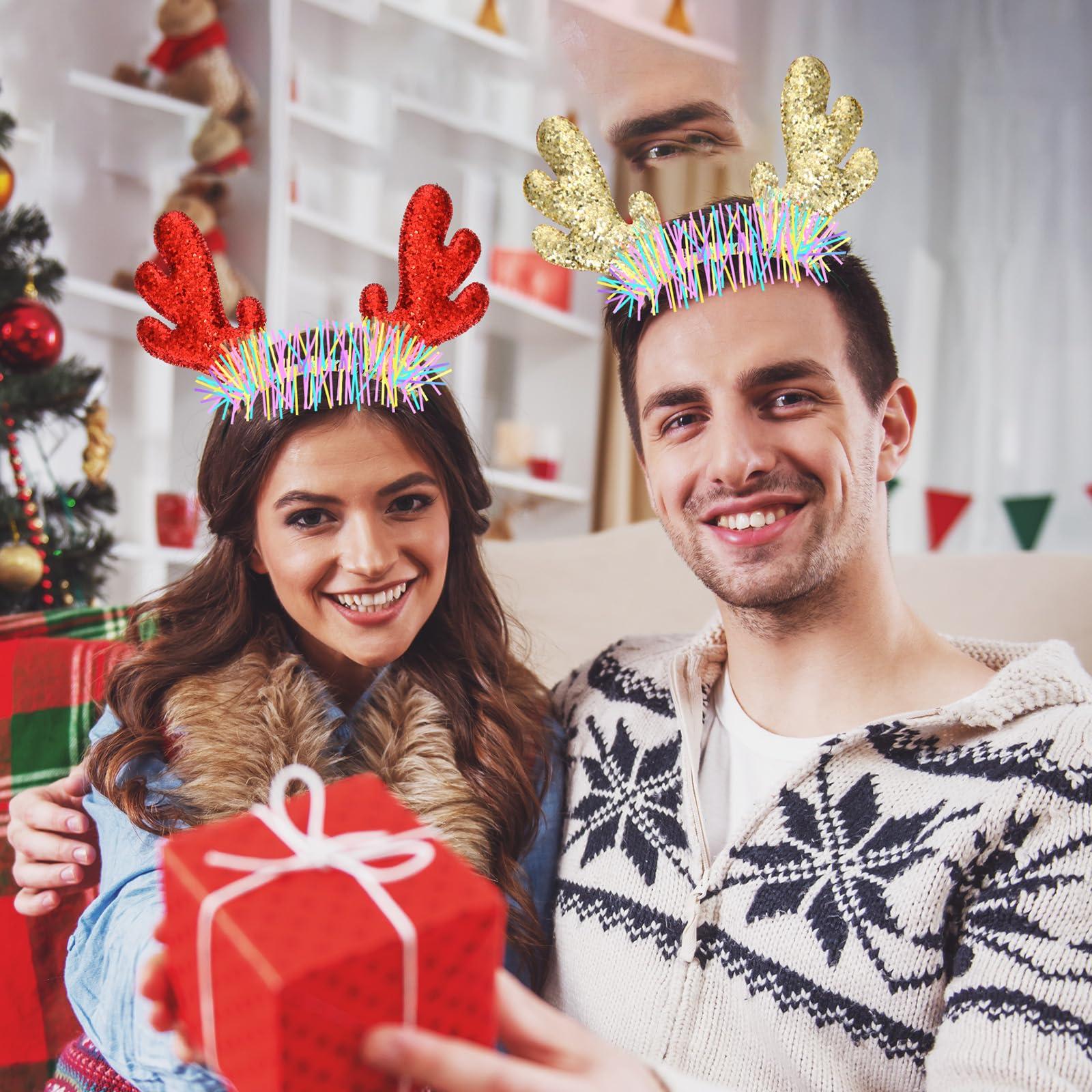 Riceshoot Riceshoot 30 Pcs Christmas Reindeer Antlers Headband Bulk Deer Antlers Headbands with Ears Deer Costume for Women Christmas Party Favors Halloween Supplies