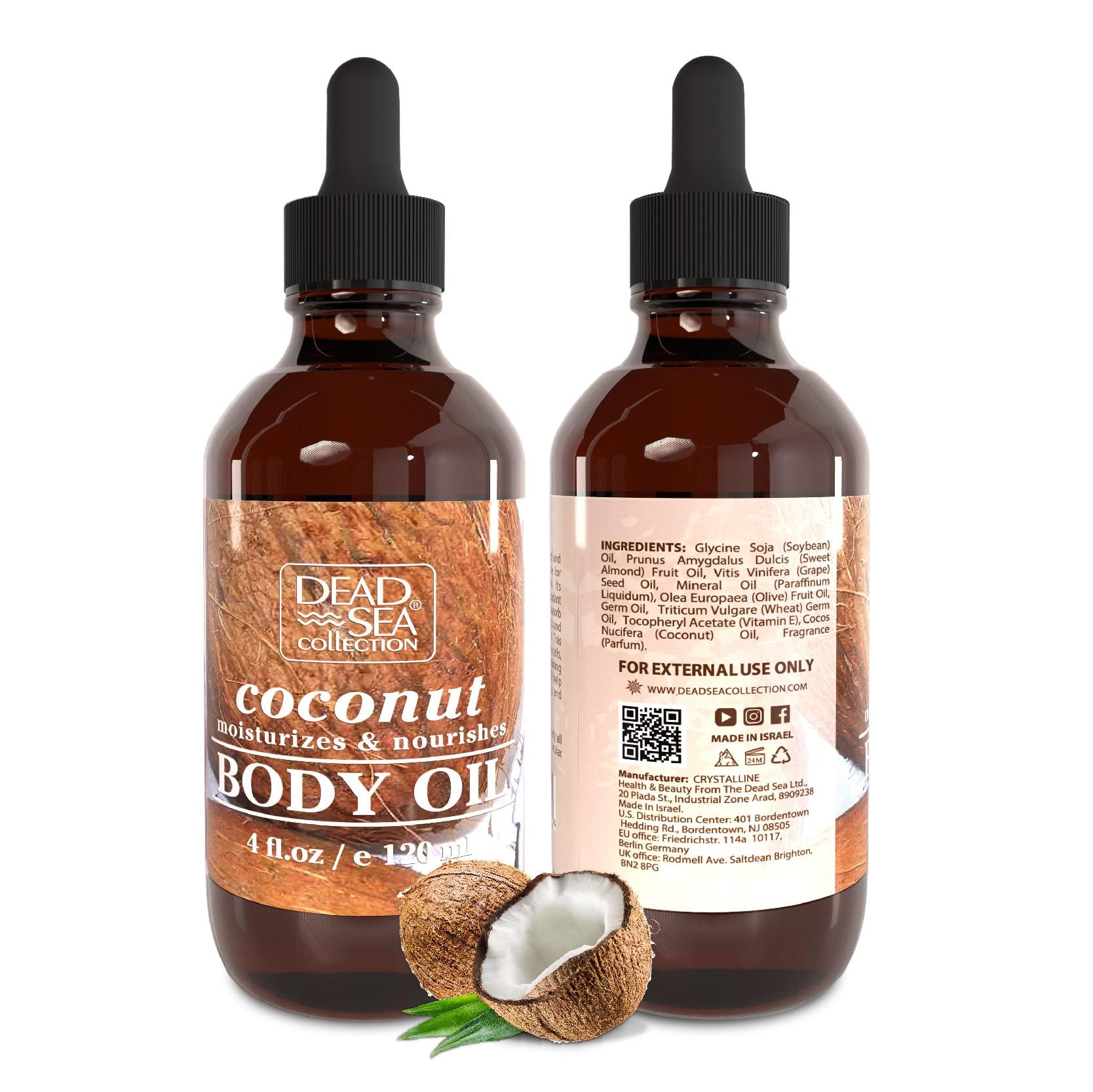 Dead Sea Collection Dead Sea Collection Body Oil for Dry Skin - Scented Coconut  Vitamin E Moisturizing & Nourishing, Anti-Aging & Skin Elasticity Support for Face 4 fl. Oz