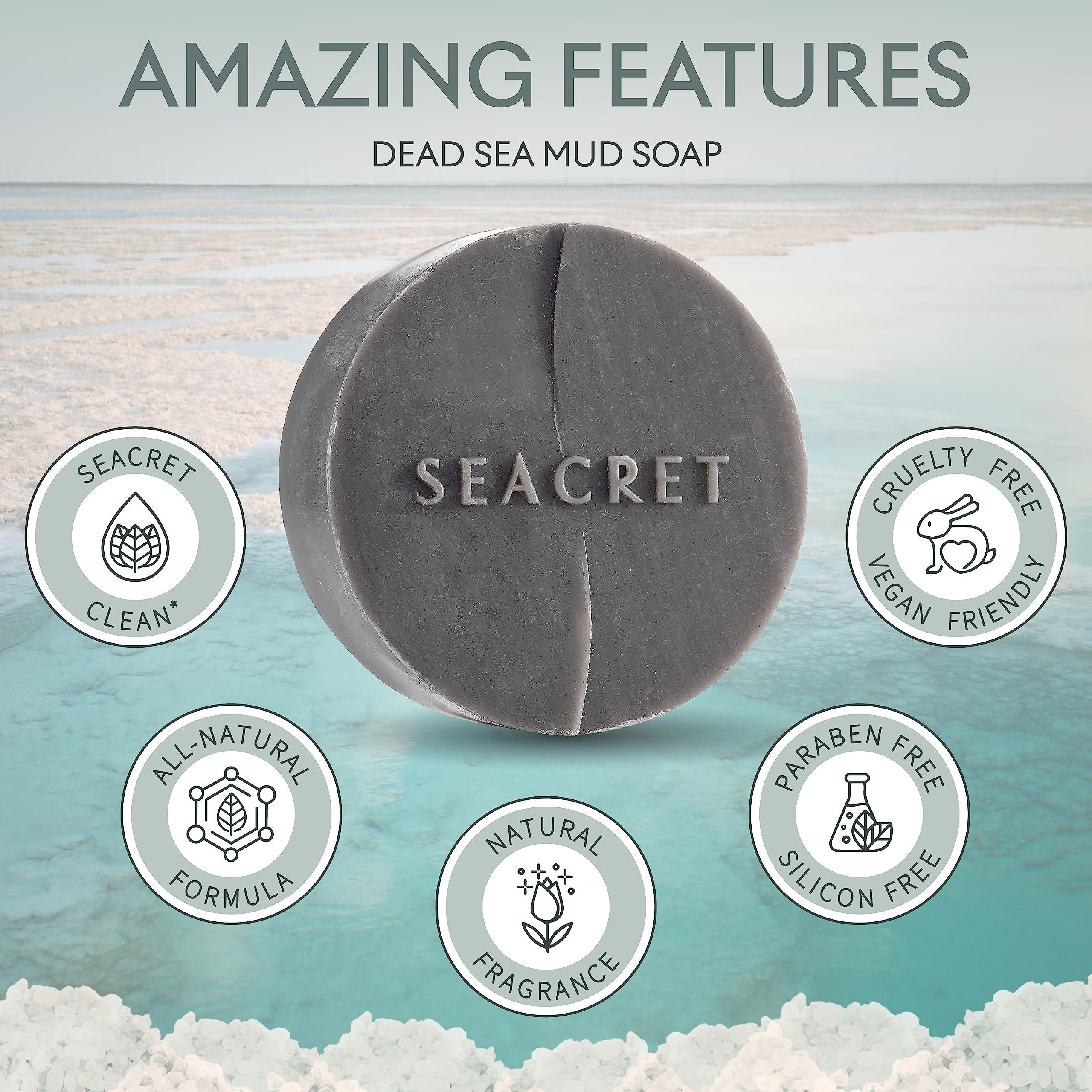 SEACRET SEACRET MUD SOAP BAR: All-Natural Black Mud Bar Soap, Enriched with Guinness Kernel Oil, Witch Hazel & Sea Salt for Cleaning, Exfoliating, Detoxifying Face & Body, Normal to Oily Skin, 4.4 Oz