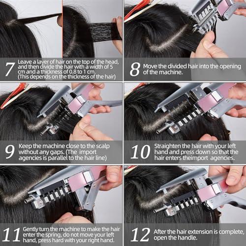 Mgorgeous 6D Hair Extensions Machine Kit, 2nd Generation Combline Hair Extension Kit 30 Min Fast Professional Hair Extension Equipment for Home Use and Barber Salon