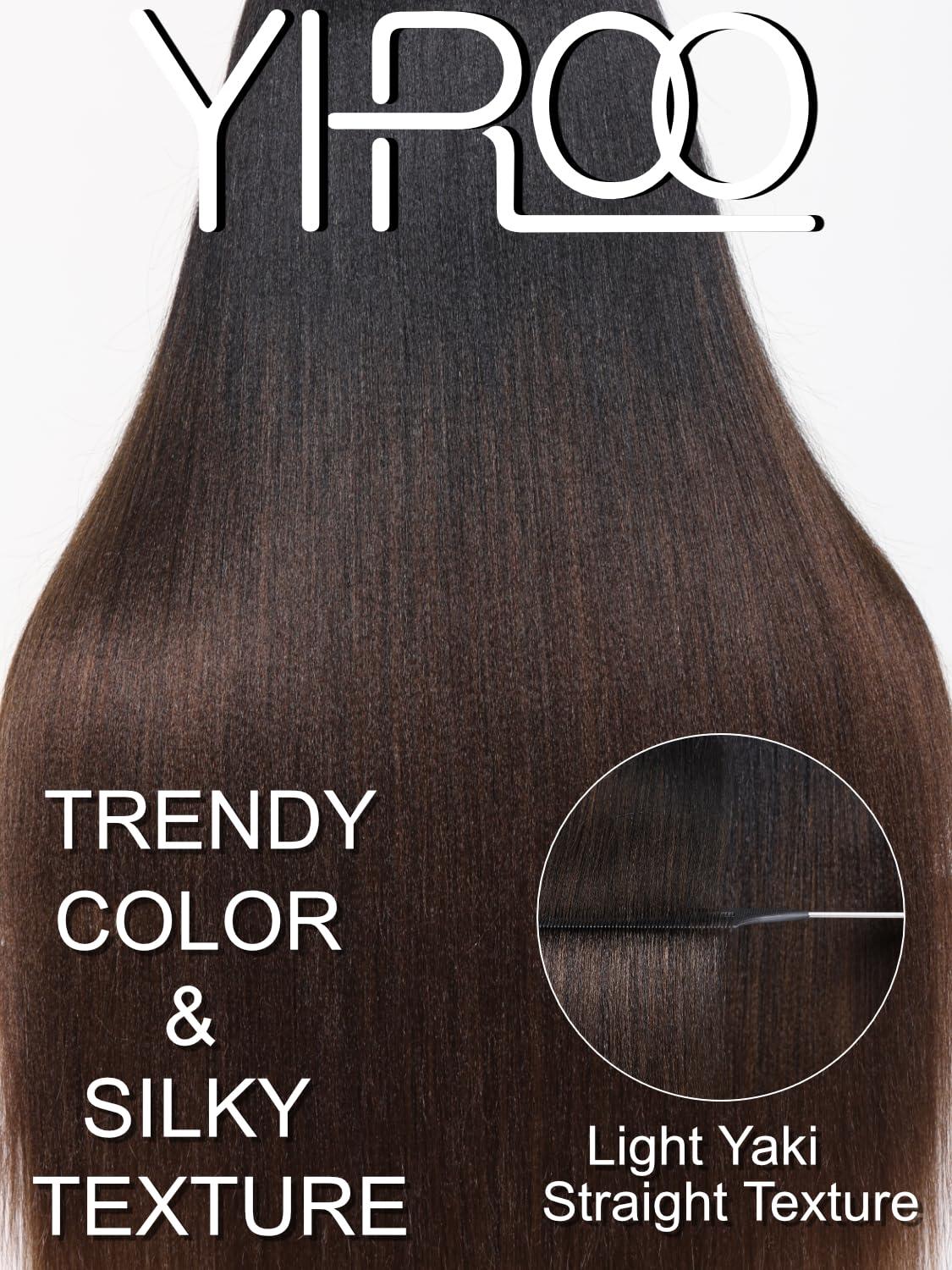 YIROO YIROO V Part Wig Human Hair No Leave Out Ombre Chestnut Brown Yaki Straight Glueless Human Hair Wig Upgrade U Part Wigs for Women V Shape Clip in Half Wig No Glue No Sew in Beginner Wig 18inch