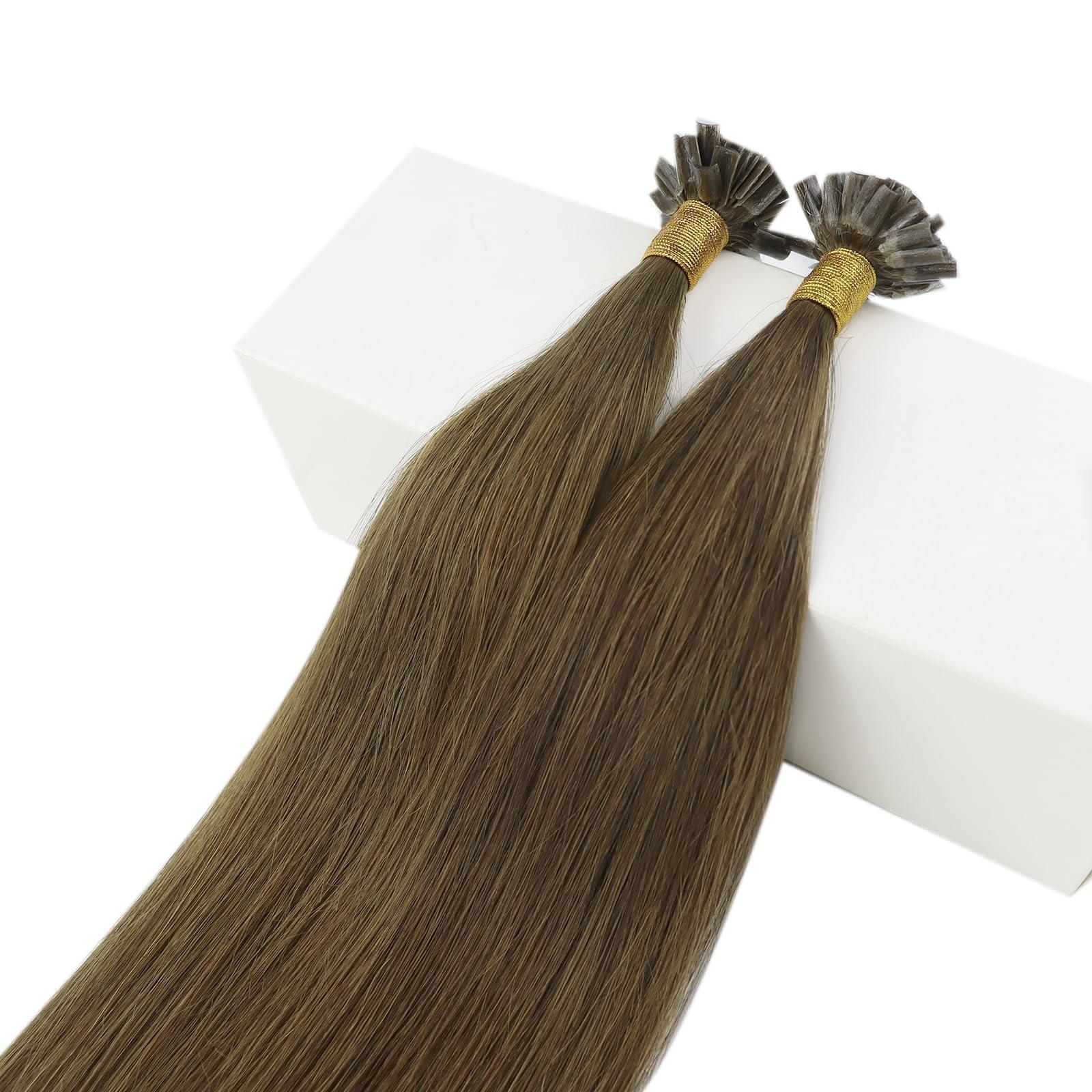 Fshine Fshine Keratin Tip Hair Extensions Human Hair Brown Fusion Hair Extensions 50g U Tip Hair Extensions Human Hair Pre Bonded Kertatin Hair Extensions Dark Brown 22 Inch Keratin Bondings Remy Hair