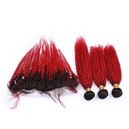 Tony beauty hair Tony Beauty Hair Kinky Curly Virgin Brazilian Human Hair Red Ombre Weave Bundles 3Pcs with 13x4 Free Part Frontal Closure 4Pcs Lot #1B/Red Ombre Hair Wefts with Lace Frontal (22 24 26+20)