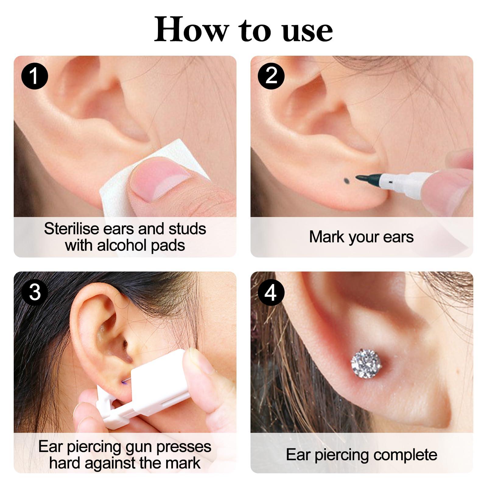 HAIJSEVR 4 Pcs Ear Piercing Kit Painless, Piercing Kit Disposable with Ear Studs, Ear Piercing Gun Safety Asepsis, Peircing Kit Self Piercing Gun with Sterilised Cotton Pads for Women Men