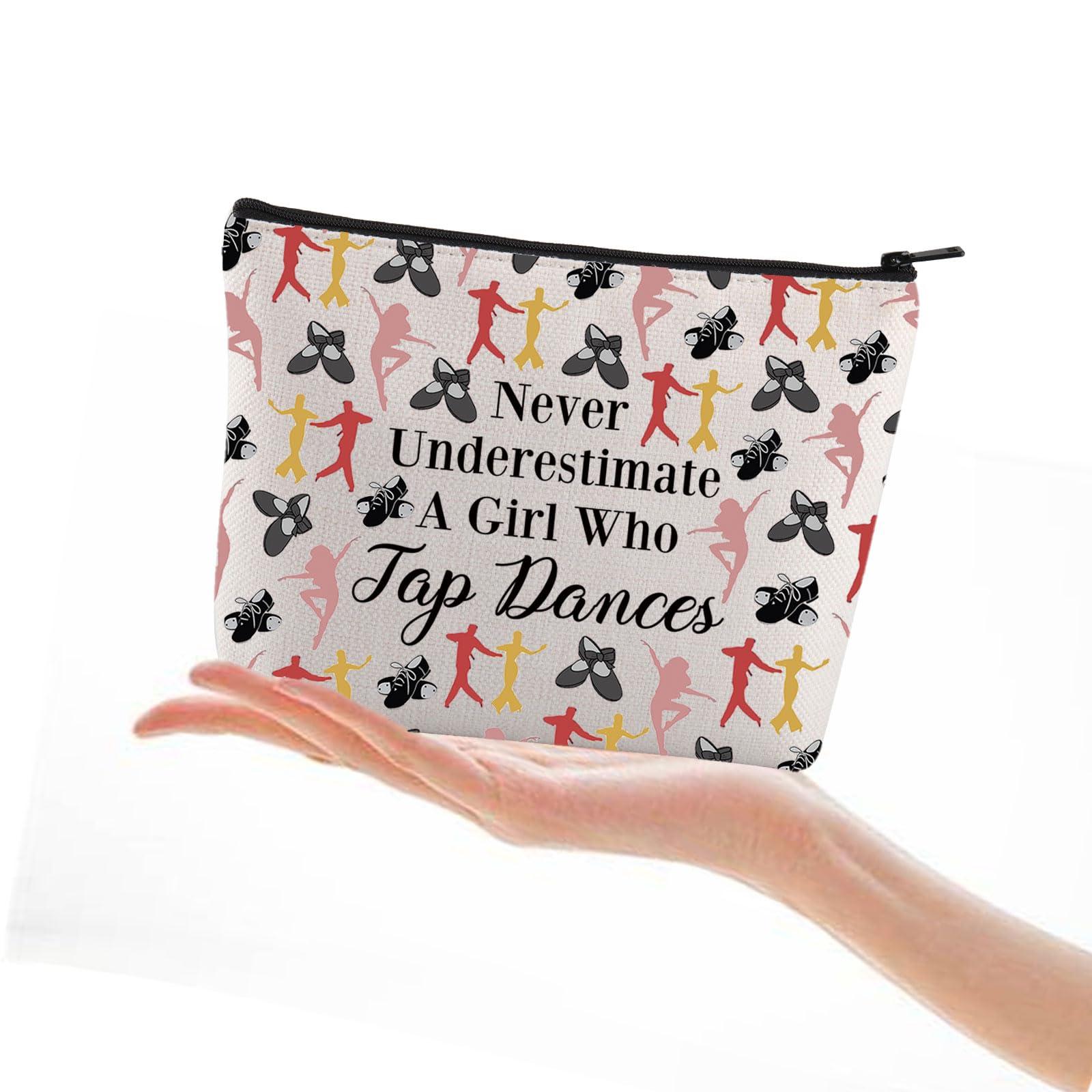 JYTAPP JYTAPP Tap Dance Lover Cosmetic Bag Never Underestimate A Girl Who Tap Dances Tap Dancer Gifts Tap Dance Dancing Gift, beige