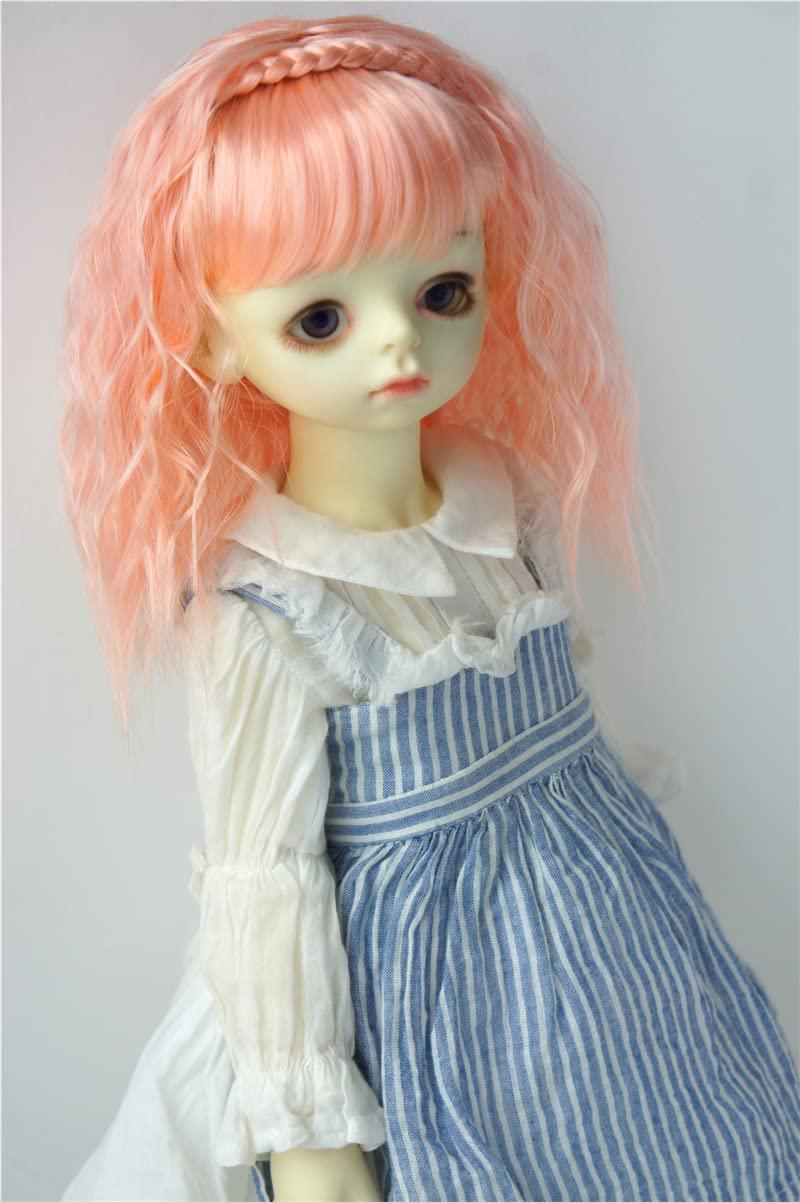 Jusuns Jusuns wigs JD633 9-10inch 10-11inch Princess Curl with Lovely braiding band Synthetic mohair BJD wig Blythes accessories (Apricot Pink, 8-9inch)