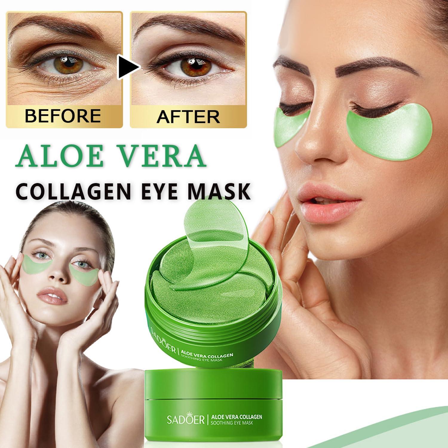 firstfly 60 PCS Aloe Vera Eye Masks, Gel Collagen Under Eye Patches for Puffy Eyes and Dark Circles Treatments, Reduce Wrinkles and Fine Lines Undereye Patches