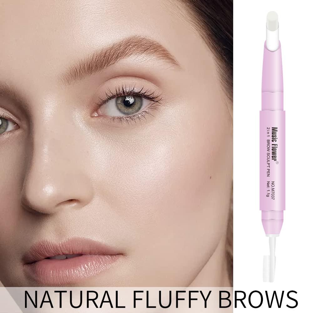 Music Flower Music Flower Eyebrow Pencil - Dark Brown Dual Ended Brow Pen & Eyebrow Wax Pen, Waterproof Smudge Proof Long Lasting Eyebrow Pen, Eyebrow Waxing Shaping Clear Eye Makeup Kit