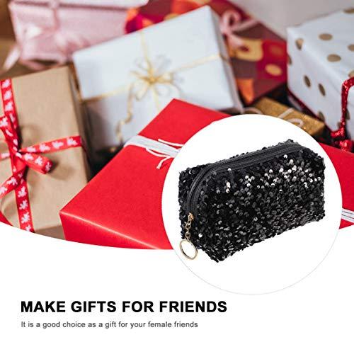 VALICLUD VALICLUD Sequin Cosmetic Bag Portable Glitter Makeup Zipper Bag Toiletry Bag Sequin Organizer Bag for Women Girls Travel Daily Use (Black)