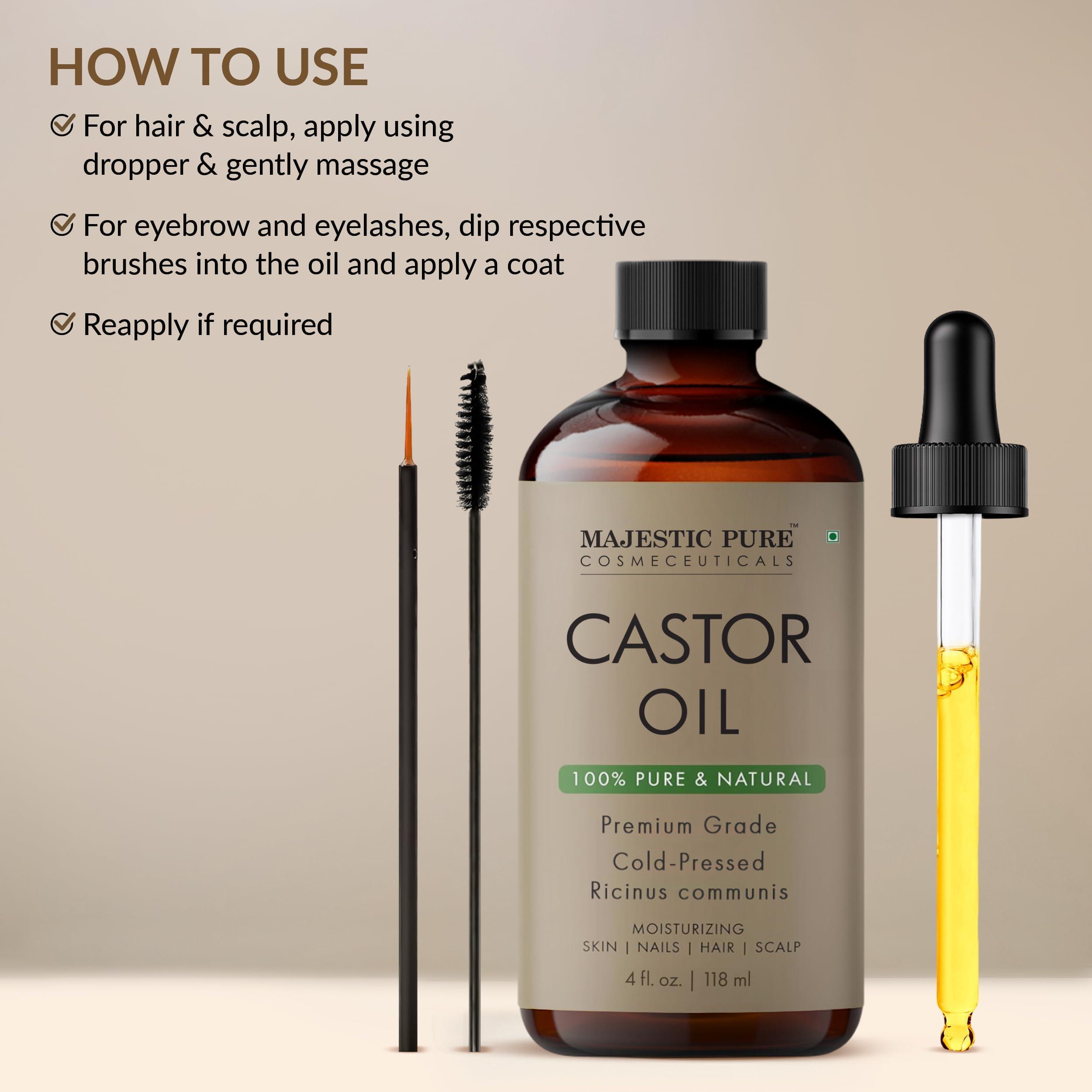 MAJESTIC PURE Majestic Pure USDA Organic Castor Oil | Hexane Free & 100% Pure | Cold Pressed | Stimulate Growth for Hair, Eyelashes, Eyebrows, Nails | Moisturizing & Nourishing | Body, Hair & Carrier Oil | 4 Fl Oz