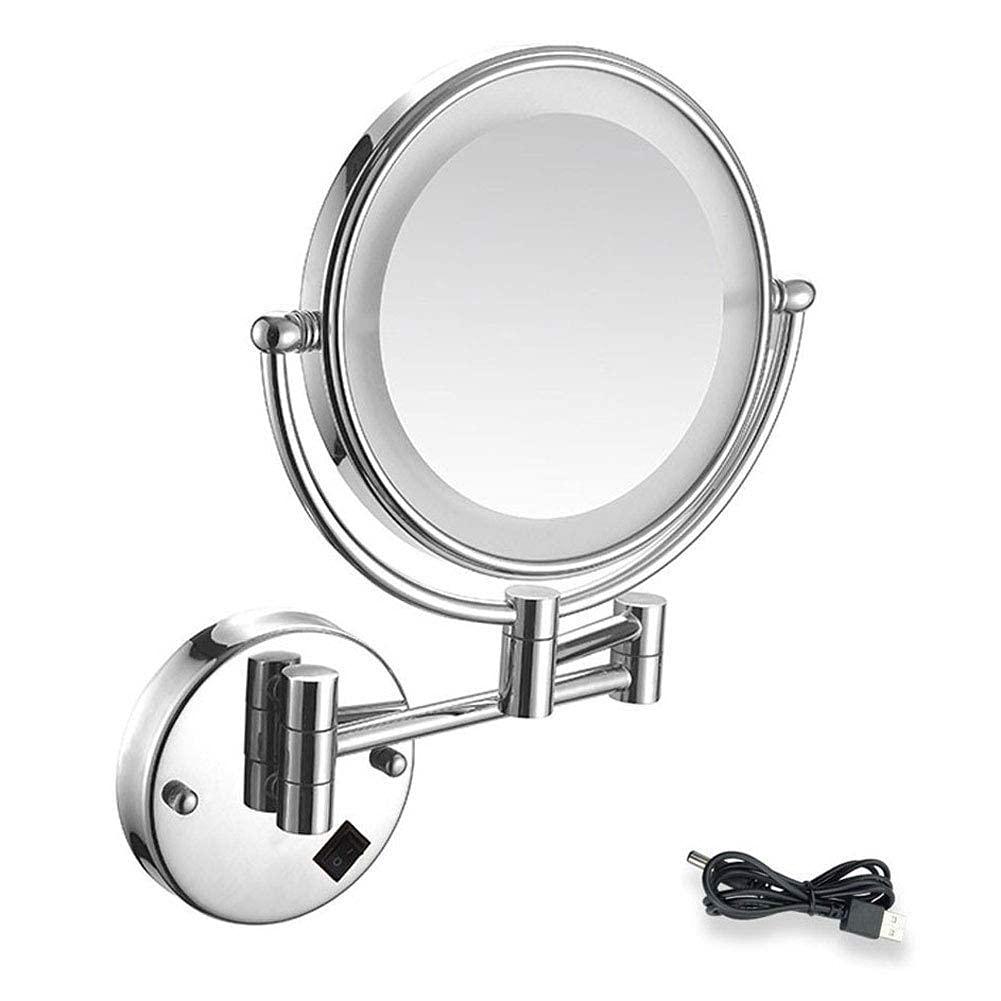 AMHIL AMHIL Led Lighted Makeup Mirror Wall Mount 7X Magnifying Cosmetic Mirror 360 Swivel Extendable Two Sided Vanity Mirror for Bathroom USB Rechargeable