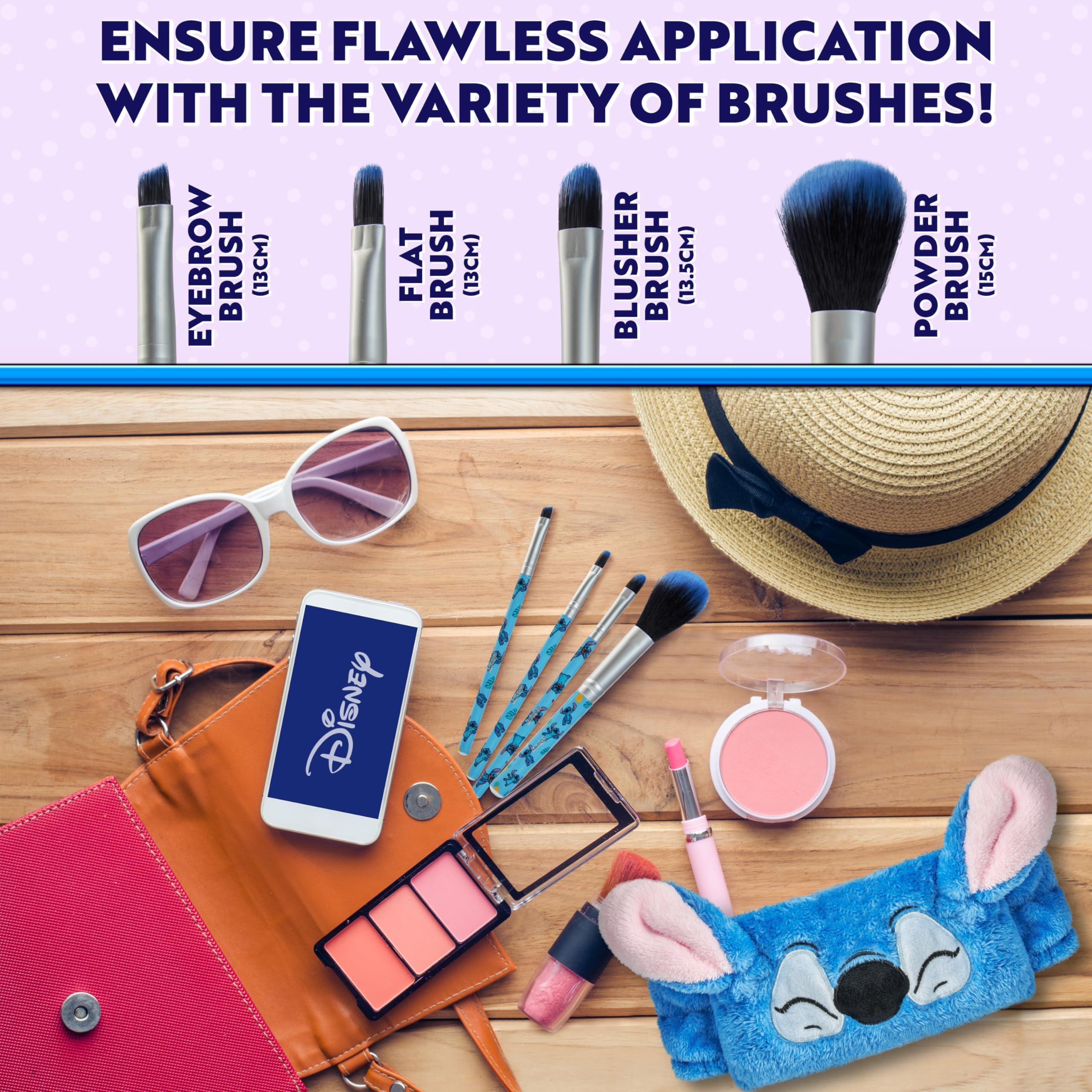 Disney Disney Stitch Makeup Brush Set for Women Fluffy Makeup Headband Eyeshadow Brushes Travel Case Stitch Gifts (Blue)