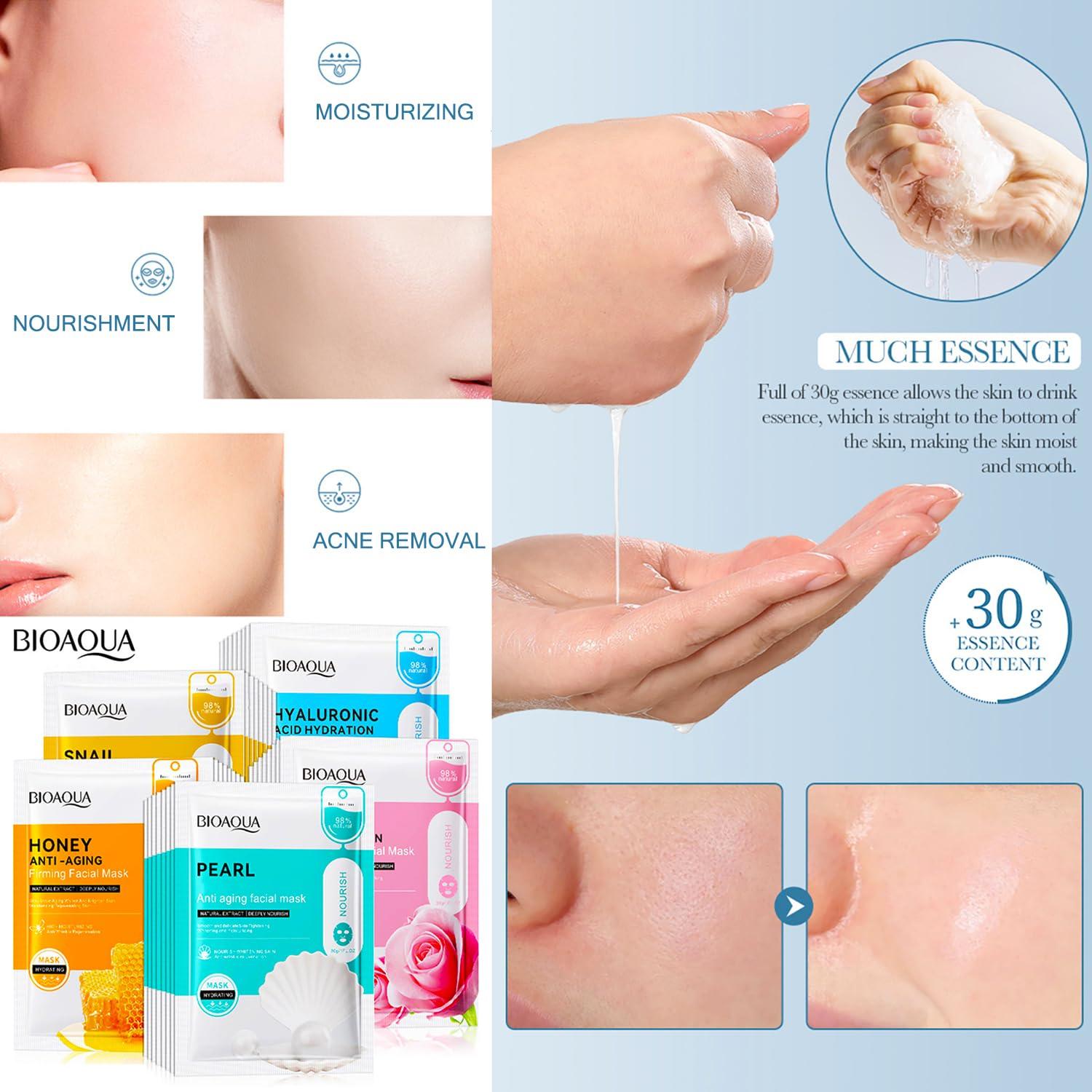 BIOAQUA BIOAQUA Facial Mask Firming Deeply Nourish Moisturizing 98% Natural Extract Hydrating Face Mask 5PCS Set (One Of Each (5PCS))