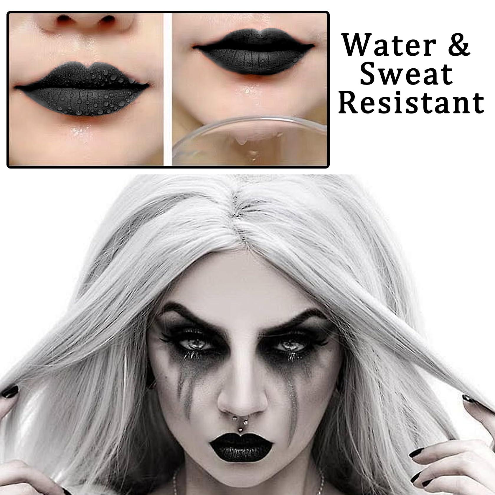 LingHaoLH 2PCS Black Matte Lip Liner and Lipstick Set,High Pigmented Black Liquid Lipstick and Lip Liner Set,Long Lasting Waterproof Black Lipgloss Liner Set for Goth Christmas Halloween Cosplay Makeup