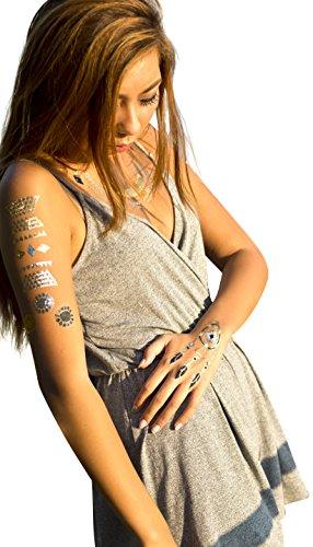 Chrome Tattoos Tattoo Gold Silver Black Metallic Temporary Assorted Jewelry Tattoo (One Sheet). (Selene & Tara#1)