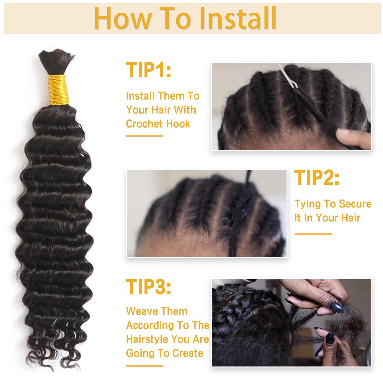 KISS HAIR Human Braiding Hair 1 Bundles/Pack 100g 22 Inch Deep Wave Curly Bulk 100% Human Hair for Braiding No Weft 10A Brazilian Virgin Human Hair Extensions for Boho Braids Natural Black Wet and Wavy