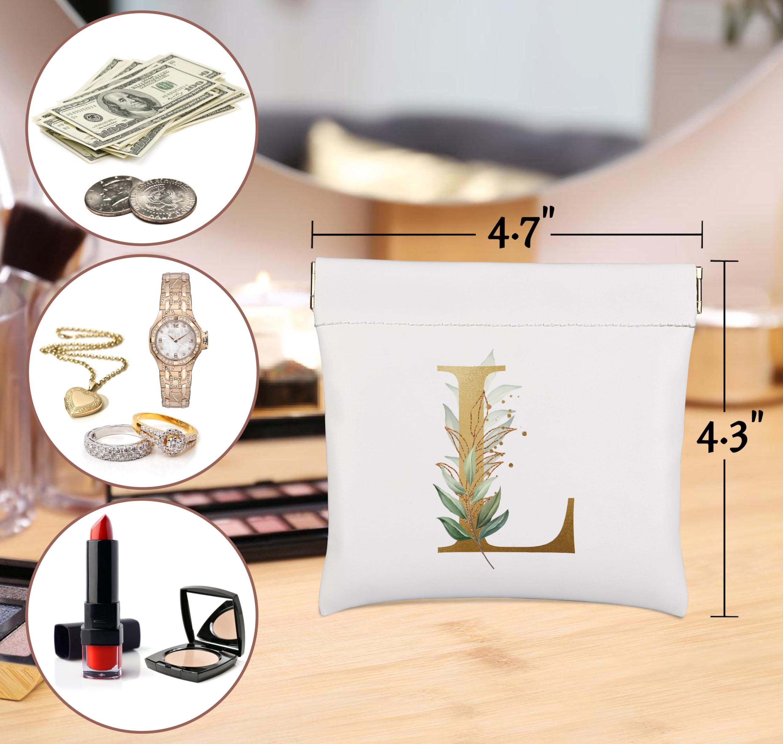 TCJIU Personalized Initial Letter Pocket Cosmetic Bag,Pouches for Purse,Portable Mini Makeup Pouch,No Zipper Travel Multifunctional Storage Bag for Lipsticks,Headphones,Cosmetics,Coins,Charging Cable,L