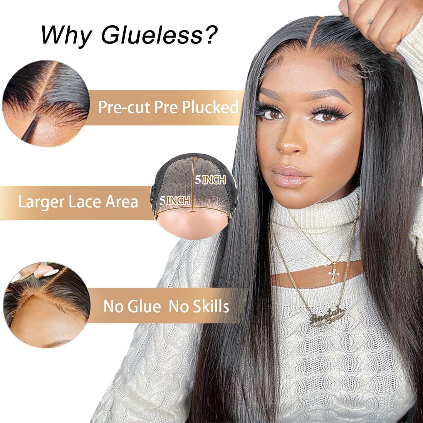 THTOIR THTOIR Wear and Go Glueless Wigs Human Hair Pre Plucked Pre Cut 5x5 HD Lace Front Wigs Human Hair 200% Straight Human Hair Lace Front Wigs for Women 22inch