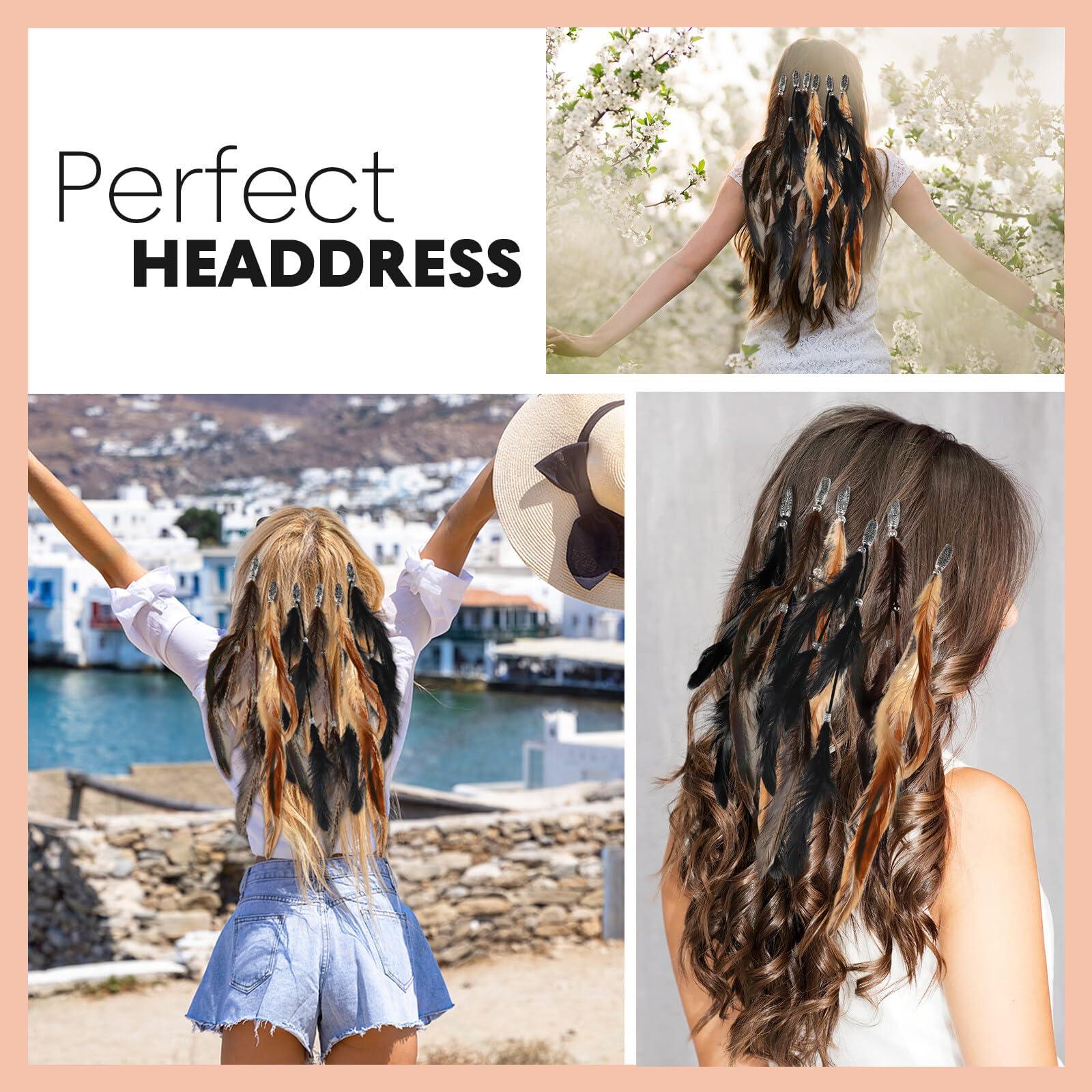 Zcargel Feather Hair Clip,Zcargel 3/6PCS Indian Feather Hair Clip Accessories Mixed Colour Feather Hair Extensions Boho Headpiece for Women and Girls