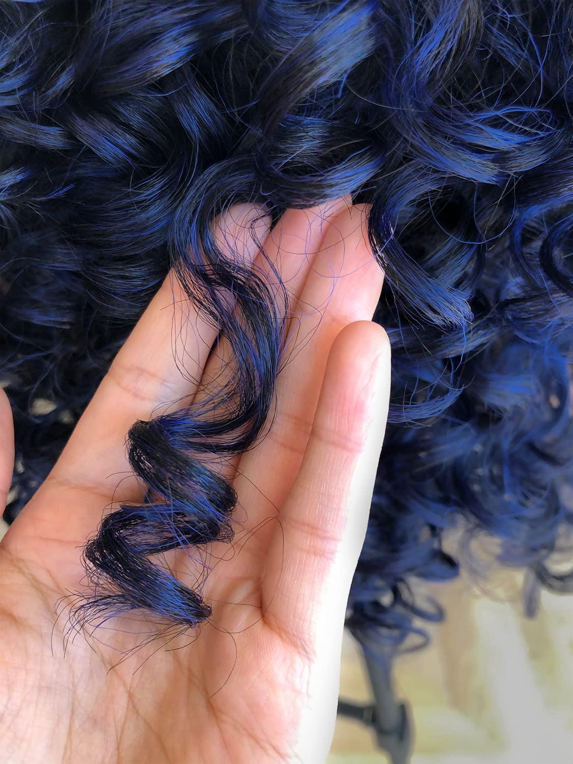 BlackSwern BlackSwern Blue Wigs, Curly Lace Front Wigs Pre Plucked, HD Glueless Lace Curly Wig for Black Women, Big Curly Wig Blue Color