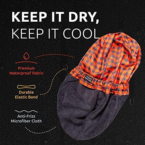 HAIRSOME 2 Premium Men Shower Cap For Dreadlocks, Braids, Curls, Locs, Curly Hair. Large, Double-Sided, Waterproof, Reusable shower cap for mens hair. Terry cloth lined, elevated, sleek looking shower caps