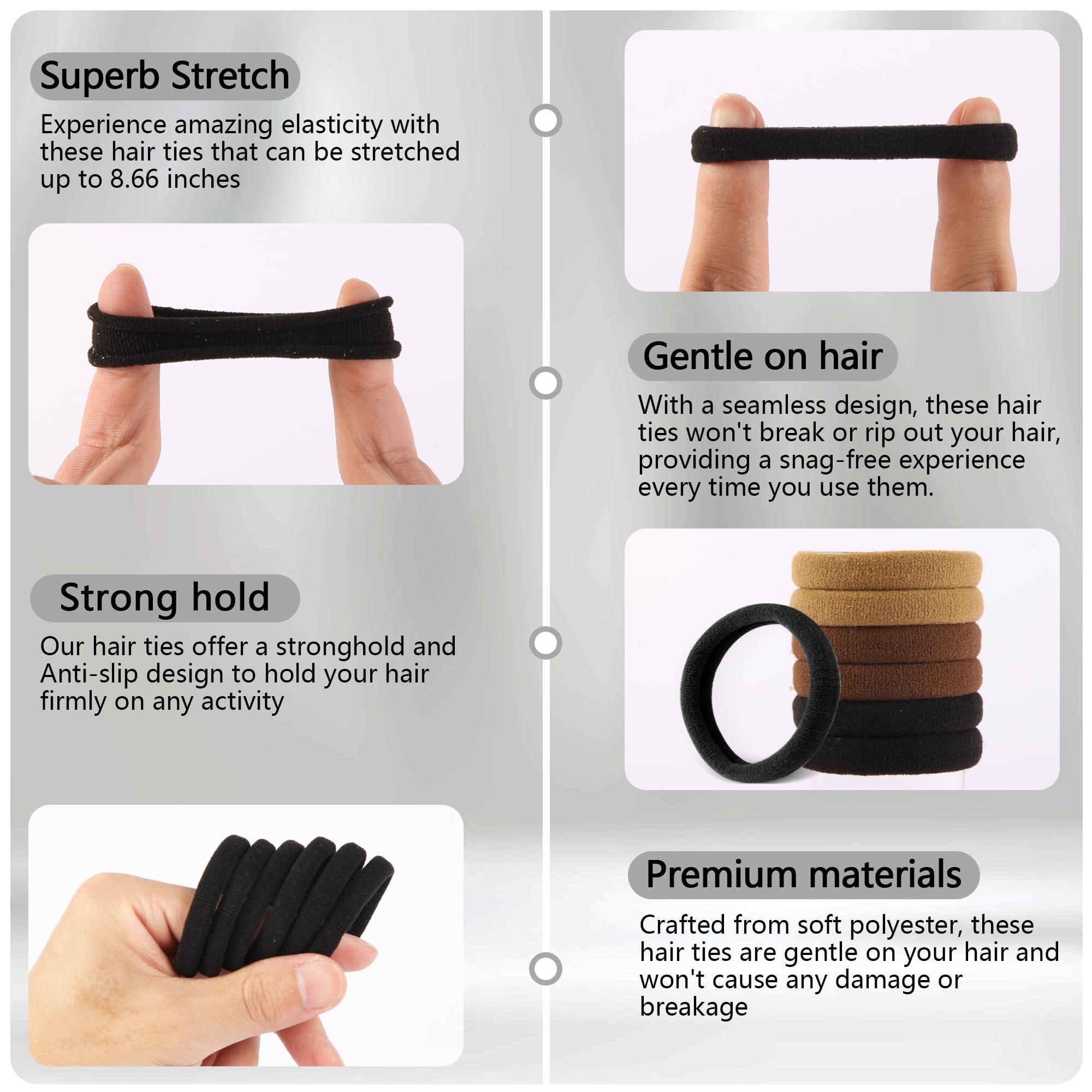 TAOVEN TAOVEN 120 Pcs Natural Hair Ties No Damage for Women, Ponytail Holders for Thick Hair, Seamless Cloth Fabric Soft Hair Bands for Women\'s Hair, Hair Elastics Pony Tails Hair Tie Hair Band (Natural-1)