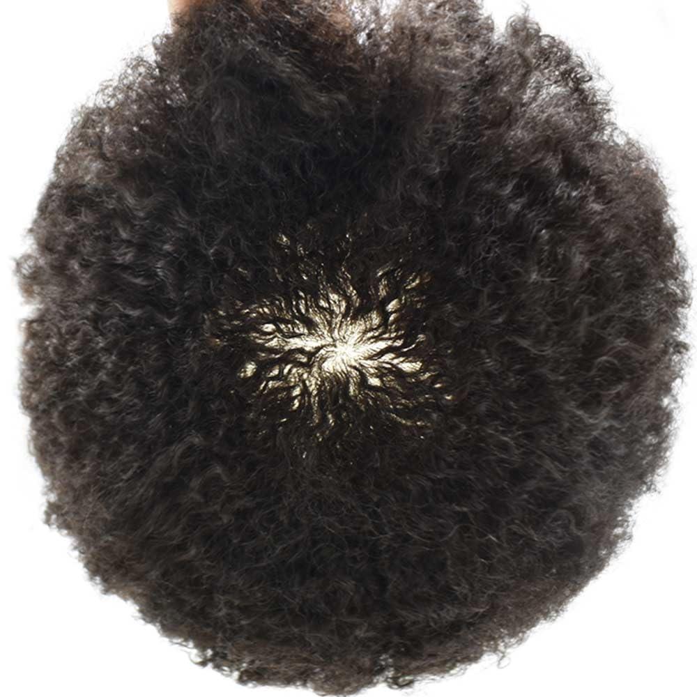 Hair Wonders Afro Toupee for Black Men Soft Full Poly African American Men Toupee Kinky Curly Brazilian Human Hair Pieces Man Weave Hair Unit Black Men 8x10 inch Hair Units for Black Men 1# JET BLACK 12mm wave