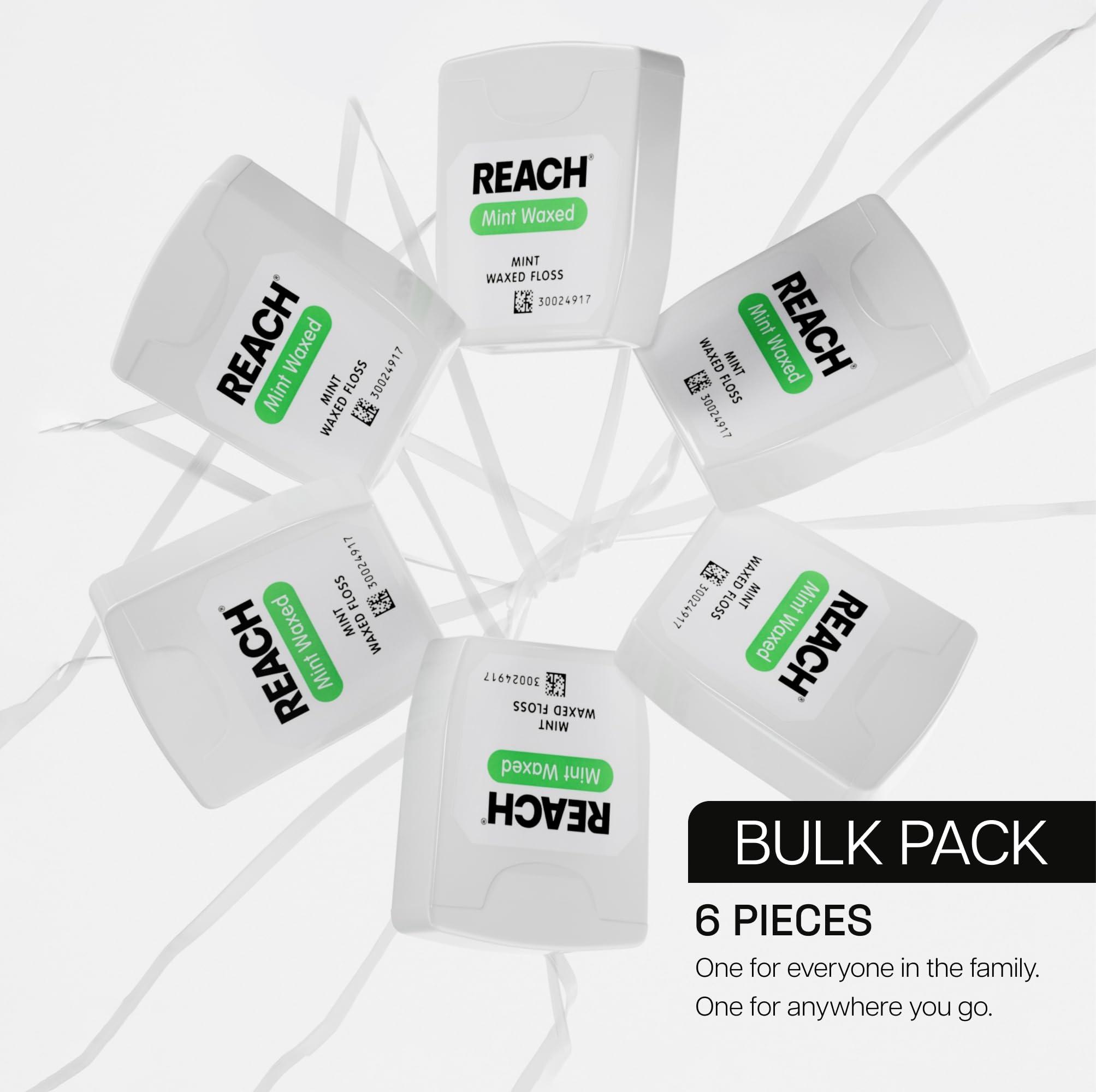 Reach REACH Waxed Dental Floss, Mint, Plaque Remover for Teeth, Shred Resistant, Floss Slides Smoothly, Easy to Use, Waxed, Deep Cleaning Teeth, Oral Care, PFAS Free, for Adults & Kids, 6 Pack, 55 yd