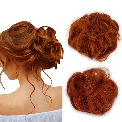 iLUU iLUU 2pcs/pack Orange Red Hair Bun Extensions Wavy Curly Messy Synthetic Chignon Hairpiece Easy Bun Hair Pieces for Women Hair Updos for Women Girl - #119B Orange Red Copper Red