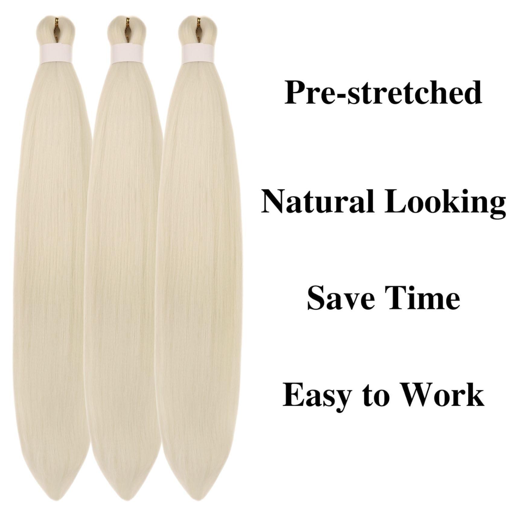 Wuqibawu White Blonde Braiding Hair Pre stretched Box Braiding Hair Extensions Knotless Braids 3 Packs