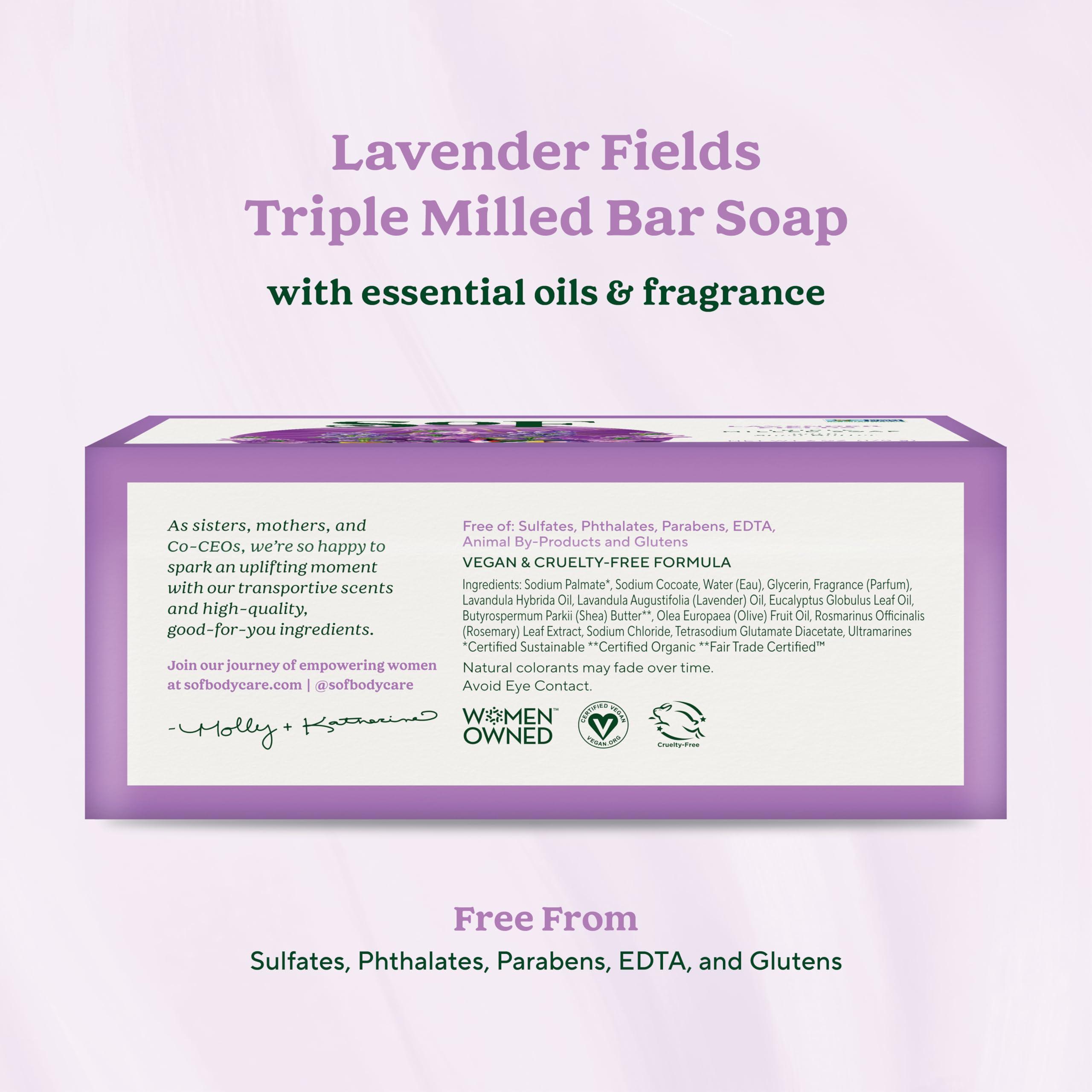South of France Natural Body Care SoF Triple Milled Bar Soap - With Coconut Oil & Organic Shea Butter- Vegan & Non GMO- Free From Phthalates, Sulfates & Parabens- Lavender Fields - 6 oz Bar 4 Bars