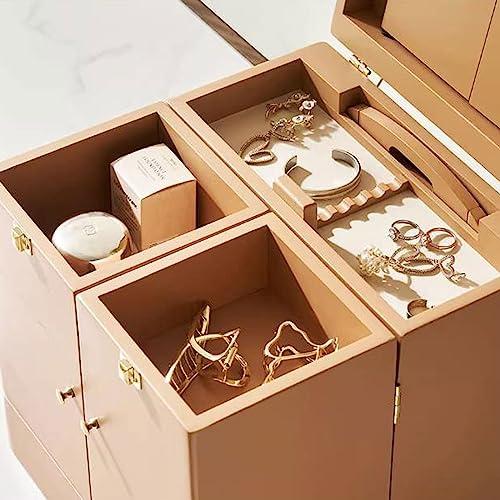 BENGAOTH-O Makeup & Jewelry Storage, Solid Wood Makeup Organizer Box,Portable Large Capacity Skincare Storage Cabinet with Mirror, Cosmetic Display Case with Drawers , Brush Perfume Jewelry Lipsticks Holder , Mu