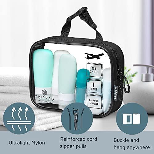 TRIPPED Travel Gear Toiletry Bag Kit Set: Hanging Travel Toiletry Bag + 311 TSA Cosmetic Liquid Bag + Ultralight Accessory Organizer Pouch (Black Ripstop)