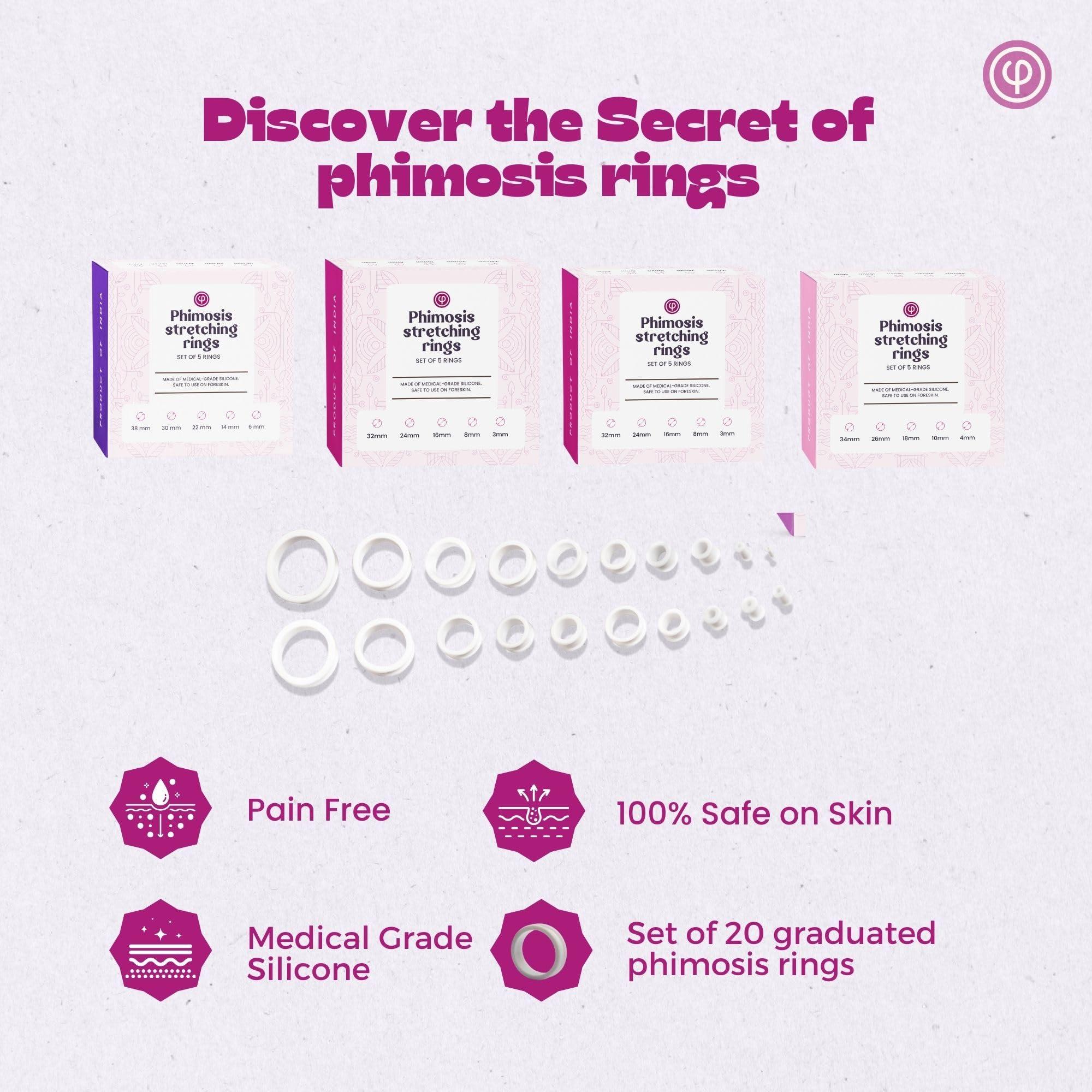 VAJRAANG Vajraang Phimosis Stretching Rings Kit, Ring Removal Tool And User Manual | Includes 20 Graduated Rings | Fast Results | No-Side-Effects (With Phimosis Oil)
