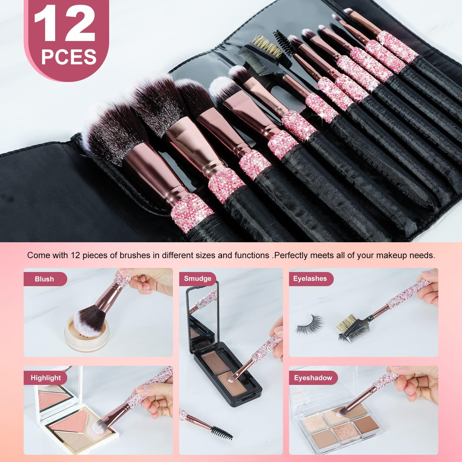 KEYPOWER Bling Crystal Makeup Brushes Make Up Beauty Tool Glitter 12PCS & Makeup Brushes Bling Crystal Professional 12PCS(Pink)